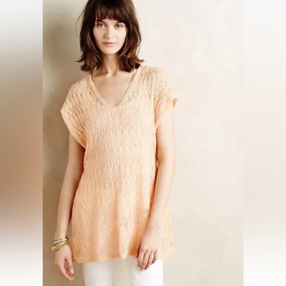- Anthropologie Moth orange sherbert hooded pointelle sweater pullover - Picture 1 of 5